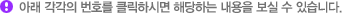 아래 각각의 번호를 클릭하시면 해당하는 내용을 보실 수 있습니다.